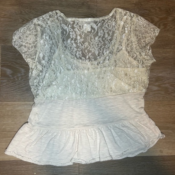 Self Esteem Cream Lace Babydoll Top Size M Y2K Peplum - Picture 7 of 8